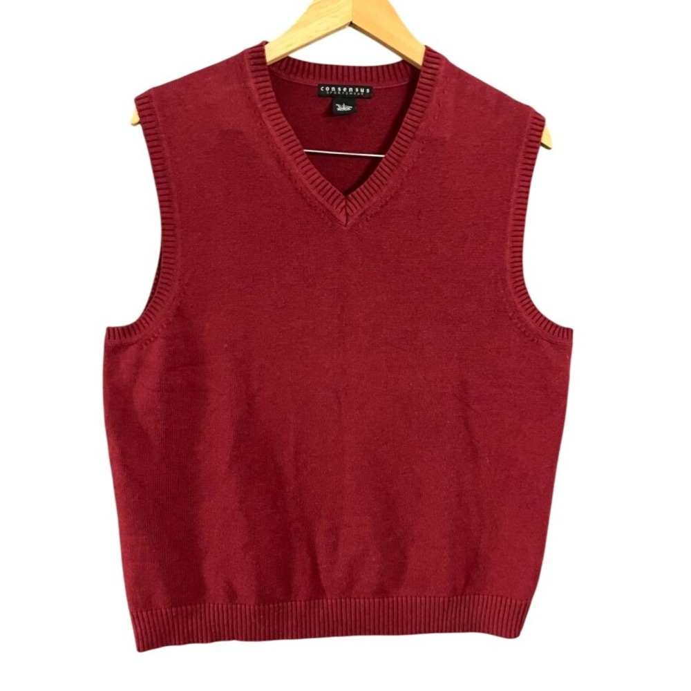 Consensus Sportswear Men's Cotton Wool Blend Red V-Neck Knit Sweater Vest Size L